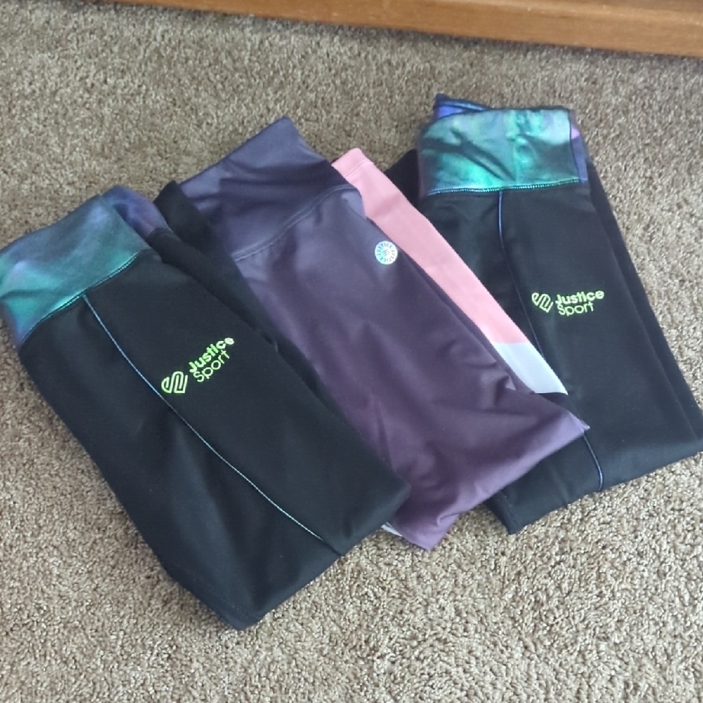 Justice Sport Kids Leggings Lot Of 3- Black, Purple, Pink